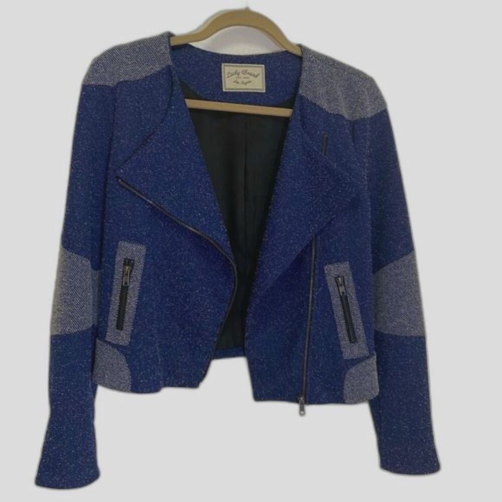 Lucky Brand Blue and Gray Mixed Knit Moto Blazer